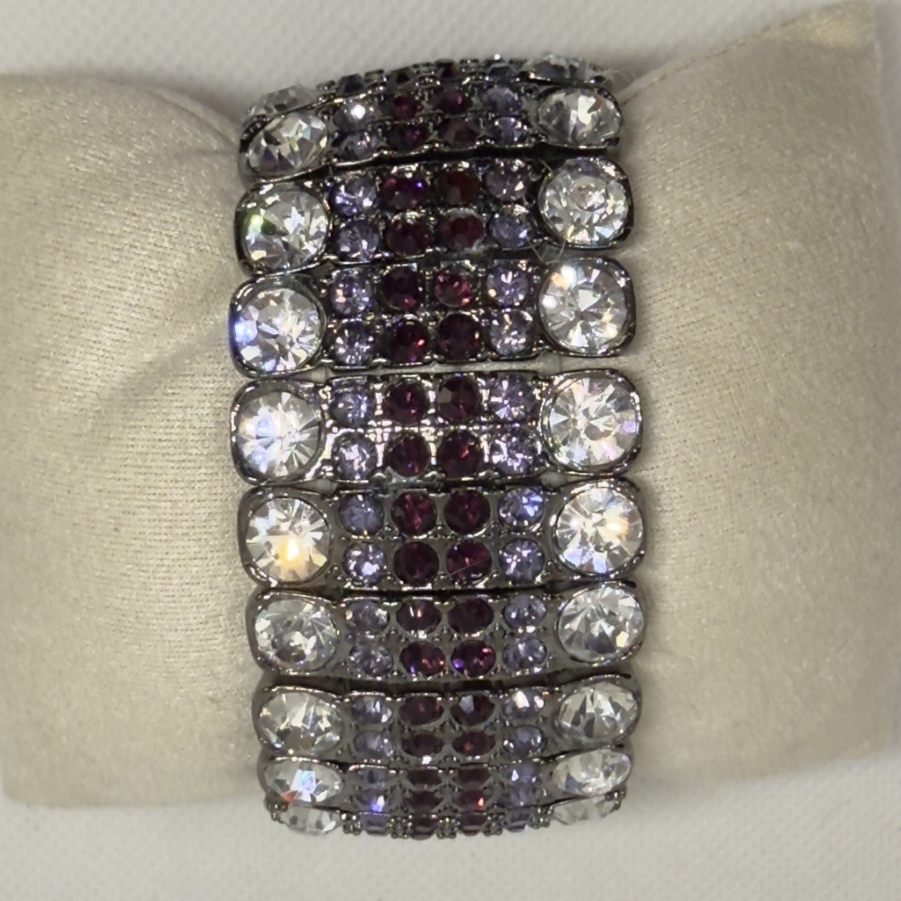 Fashion silver tone bracelet eggplant lavender & clear rhinestones Jewelry